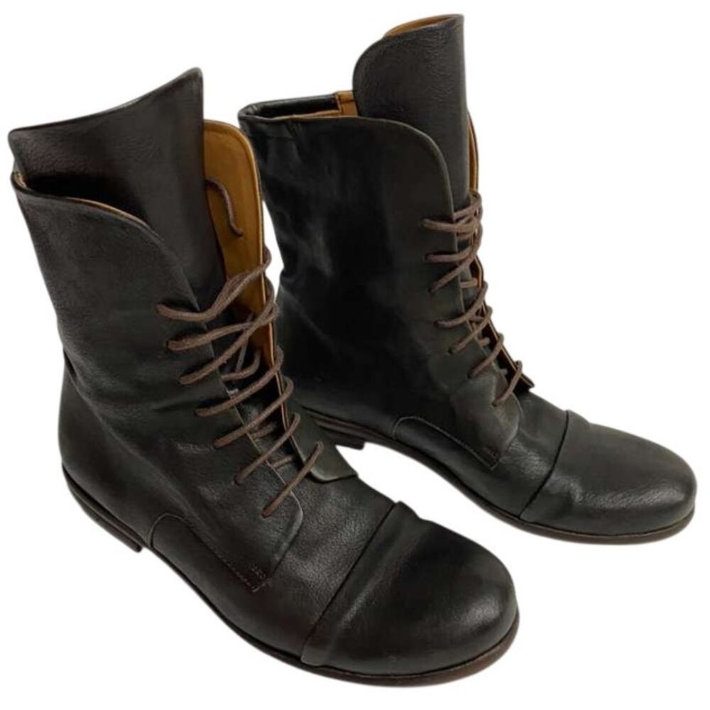 P.Monjo Lace-up Mid Calf Dark Brown boots Leather made in Spain Sz 38 1/2 us 8.5